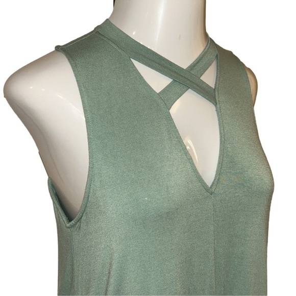SOPRANO Avocado Green Sexy Rayon CutOut Tank Top Size M - Picture 4 of 8